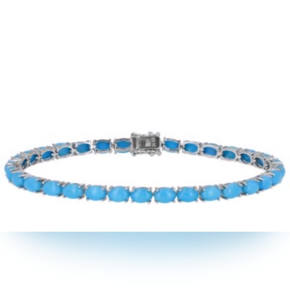 Natural Sleeping Beauty Turquoise Bracelet Rhodium Sterling Silver 8"